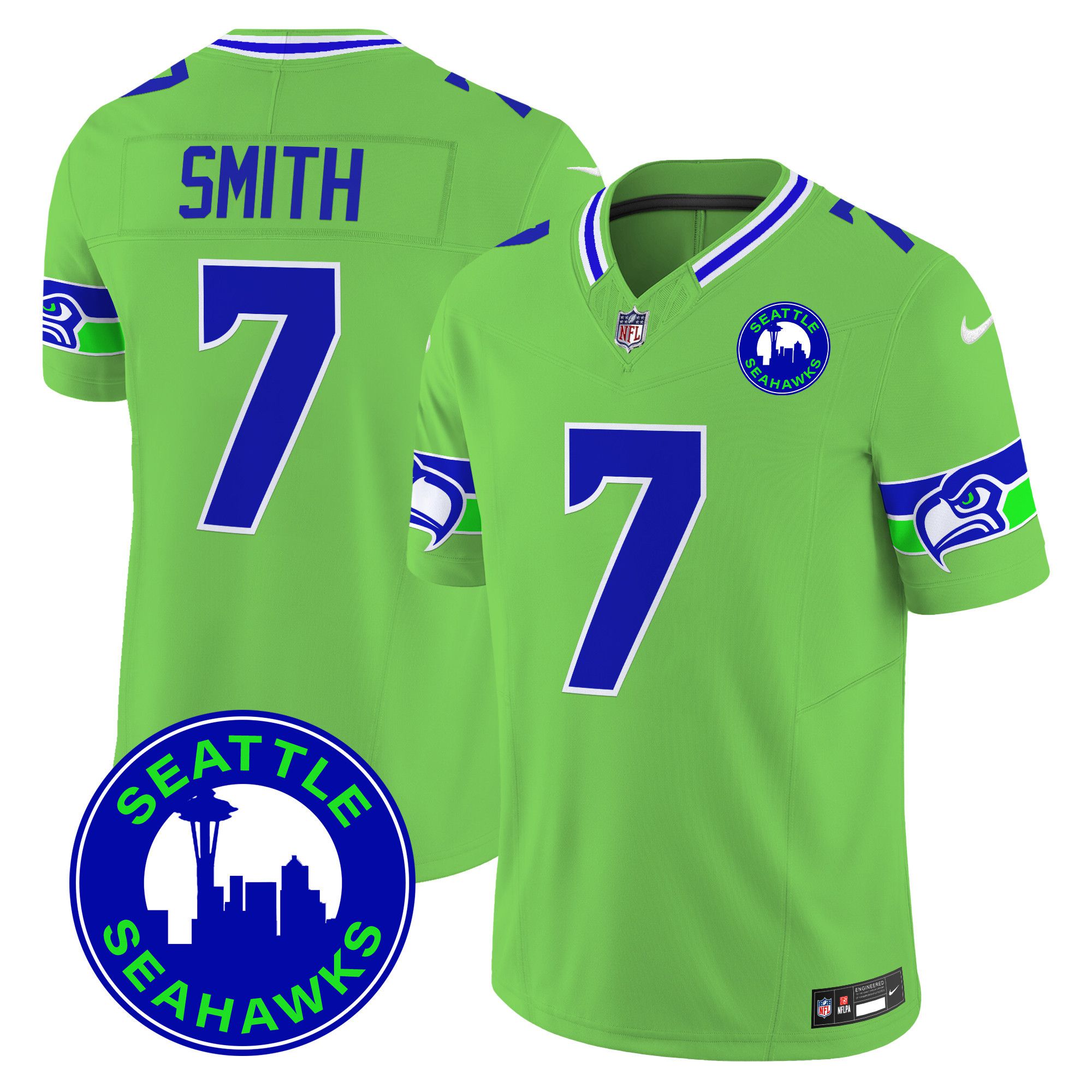 Men Seattle Seahawks 7 Smith Green 2024 Nike City Patch Vapor Limited NFL Jersey